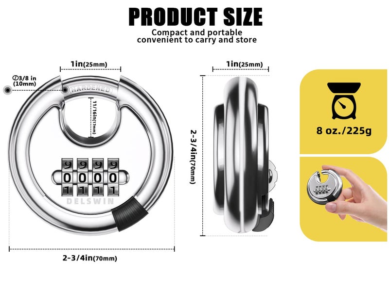 DELSWIN 4 Digit Combination Lock with Hardened Steel Shackle Combo Padlock for Sheds,Gym Locker,Storage Unit,Gate and Fence (1 Pcs) - Image 2